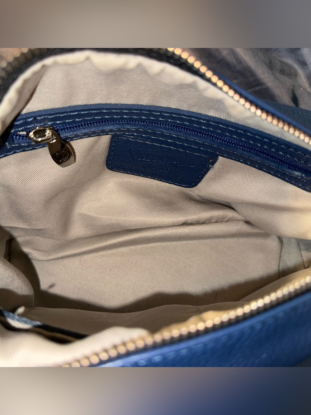 Valentina Navy Blue Pebbled Leather Crossbody with Black Strap - Picture 5 of 10